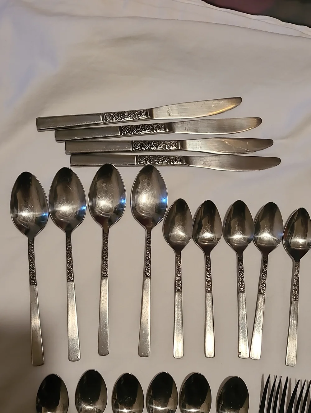 Vintage National Stainless Korea Rose Serenade, 45 pc Flatware Floral Scroll